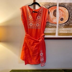 NWOT Free People hot coral embroidered wrap dress